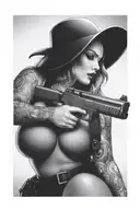 voluptuous woman shooting glock tattoo design idea