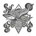 polynesian style tattoo, arm sleeves, shark, black and white thick lines, stencil design, drawing tattoo design idea