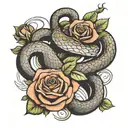 snake and 3 roses wrapped tattoo design idea