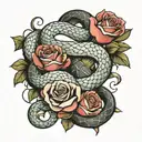 snake and 3 roses wrapped tattoo design idea