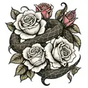 snake and 3 roses wrapped tattoo design idea