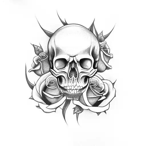 Skull snake and roses tattoo design idea