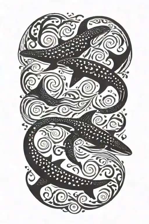 whale sharks swimming forming a yin yang symbol tattoo design idea