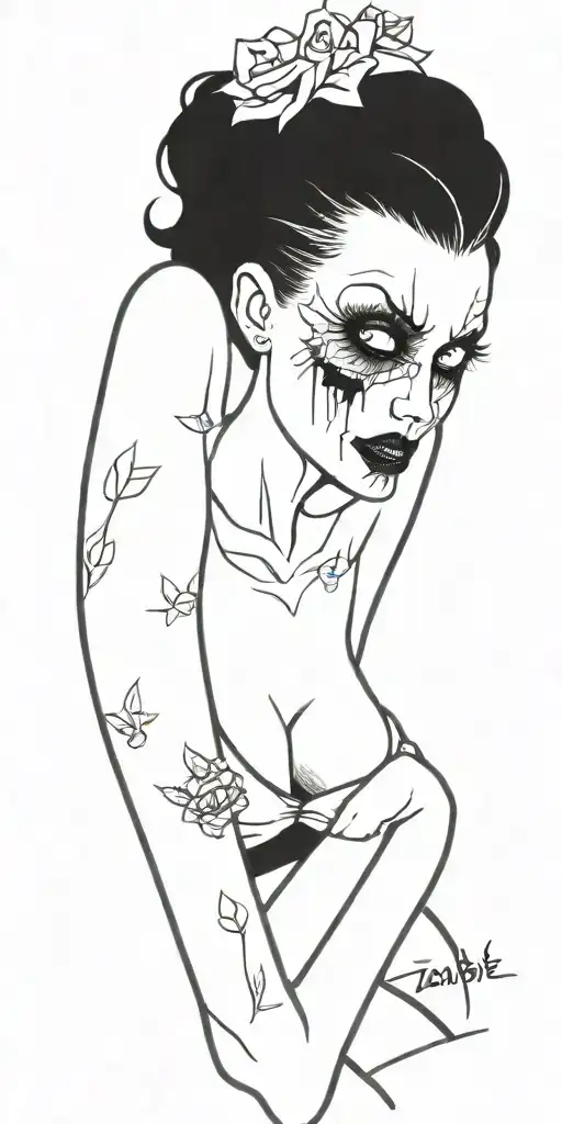 zombie pinup girl that still manages to be hot tattoo design idea