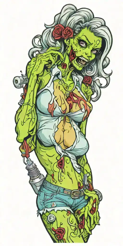 zombie pinup girl that still manages to be hot tattoo design idea
