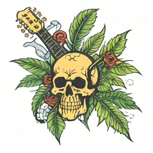 skull and crossbones, but it's a pot leaf and guitars  tattoo design idea