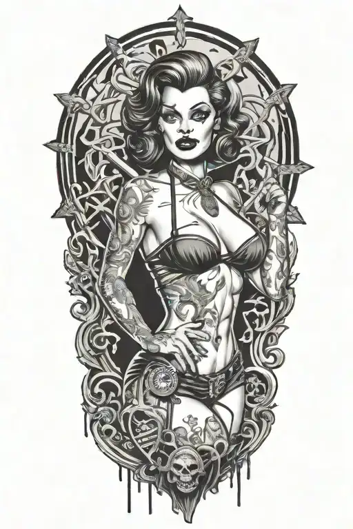 Deadite pinup girl bikini tattoo design idea