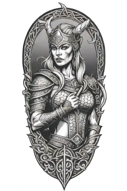 Norse Viking warrior pinup girl tattoo design idea