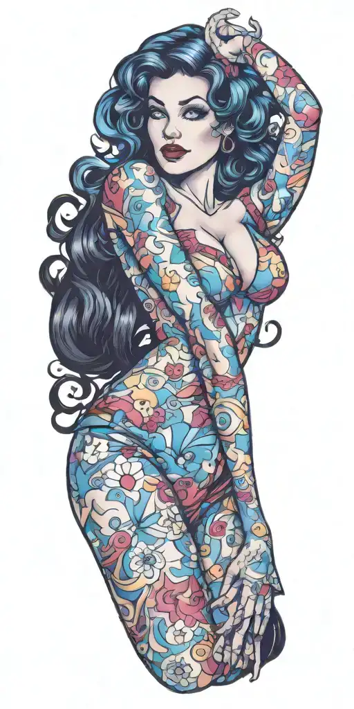 autism personified as a pinup girl tattoo design idea