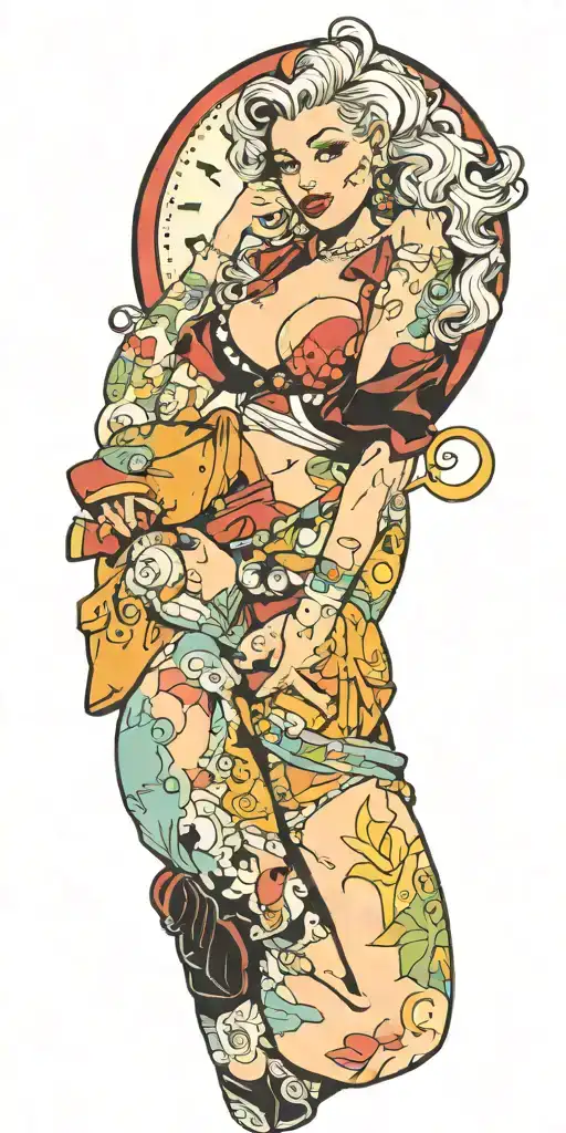 adhd personified as a pinup girl tattoo design idea
