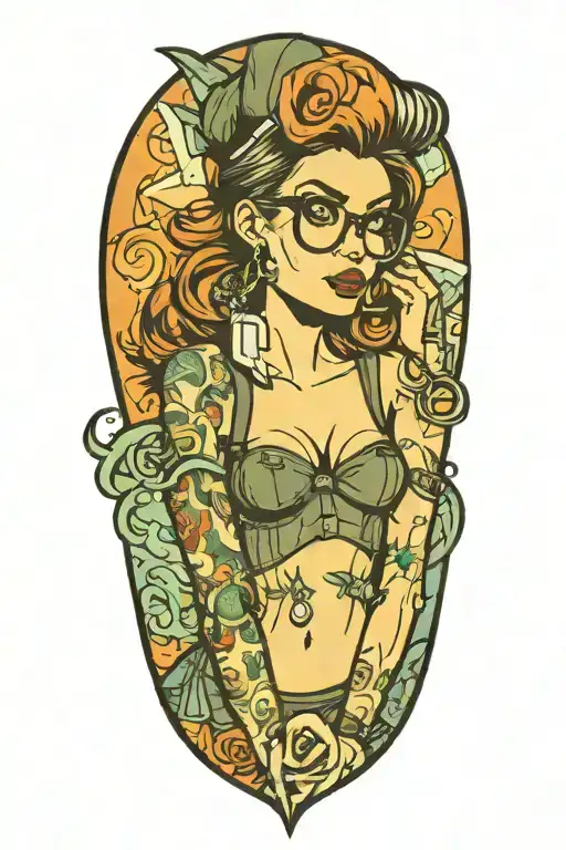 hipster pinup girl tattoo design idea