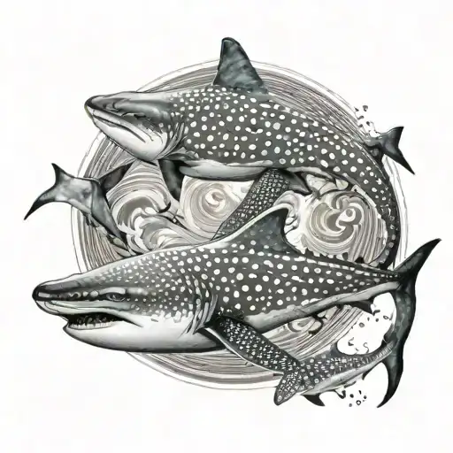 whale sharks swimming forming a yin yang symbol tattoo design idea