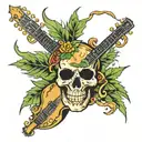 skull and crossbones, but it's a pot leaf and guitars  tattoo design idea