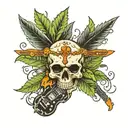 skull and crossbones, but it's a pot leaf and guitars  tattoo design idea