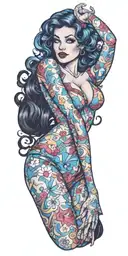 autism personified as a pinup girl tattoo design idea