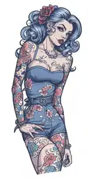 autism personified as a pinup girl tattoo design idea