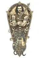 A Les Paul guitar transformed into a magical sword wielded by a D&D character tattoo design idea