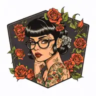 nerdy e-girl pinup girl tattoo design idea