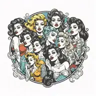 a set of 4 pinup girls. one personifies anxiety, one adhd, one autism, one depression  tattoo design idea