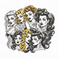 a set of 4 pinup girls. one personifies anxiety, one adhd, one autism, one depression  tattoo design idea