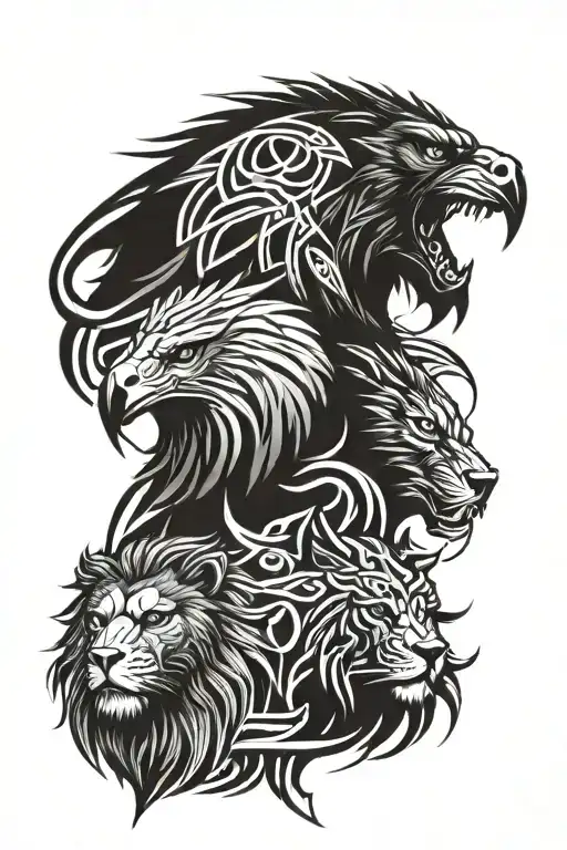 Eagle, lion, wolf half sleeve tattoo featuring tattoo design idea