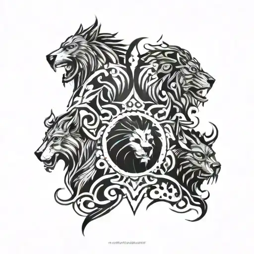 lion, Eagle, wolf surrounded tattoo design idea