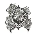 lion, Eagle, wolf surrounded tattoo design idea