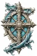 nautical cross surrounded by the deep ocean tattoo design idea