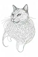 An elegant composition of flowing lines and airy elements forming a graceful silhouette of a cat, reflecting the artist's love for meticulous details tattoo design idea