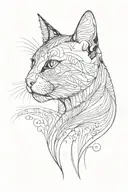 An elegant composition of flowing lines and airy elements forming a graceful silhouette of a cat, reflecting the artist's love for meticulous details tattoo design idea