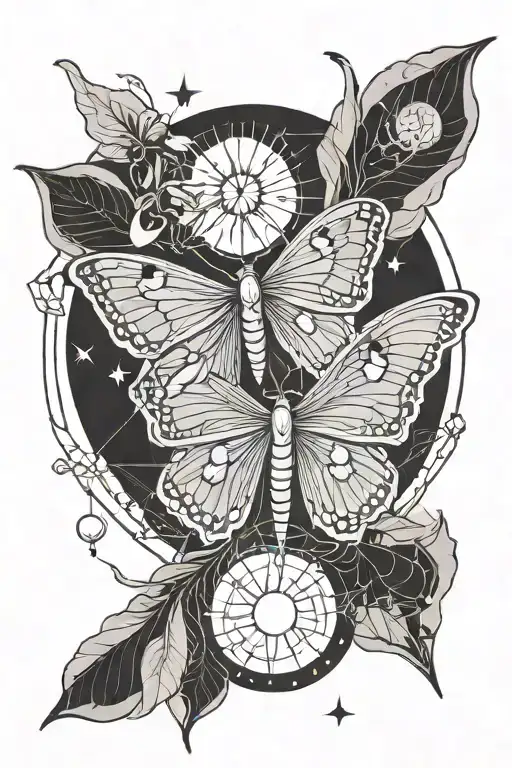 Luna moth moon and sun tattoo design idea