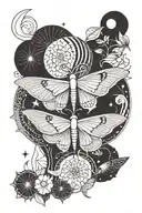 Luna moth moon and sun tattoo design idea