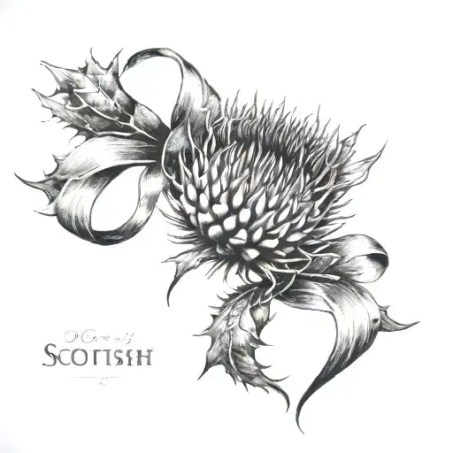 scottish thistle with ribbon wrapped saying Via Veritas Vita tattoo design idea