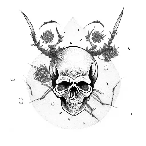 skull with scorpions, bats and flowers tattoo design idea