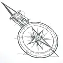 A minimalist compass design with the needle pointing towards the next destination on the world tour tattoo design idea