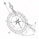 A minimalist compass design with the needle pointing towards the next destination on the world tour tattoo design idea