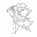 A minimalist outline of a world map with a tiny cat silhouette in each country visited on the world tour tattoo design idea