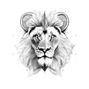 half the lion face on one side of the cross and lamb on the other side tattoo design idea