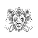 half the lion face on one side of the cross and lamb on the other side tattoo design idea