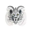 half the lion face on one side of the cross and lamb on the other side tattoo design idea