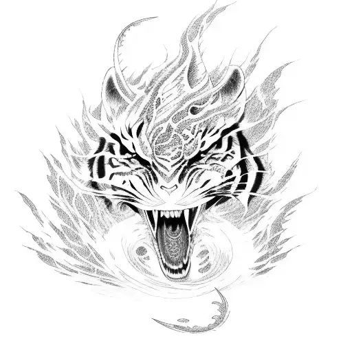 a phoenix fighting the forces of nature with a tiger and a dragon in the style of Japanese paintings  tattoo design idea