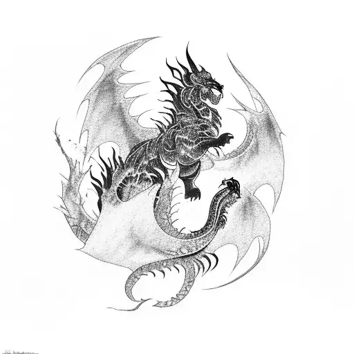 a phoenix fighting the forces of nature with a tiger and a dragon in the style of Japanese paintings  tattoo design idea