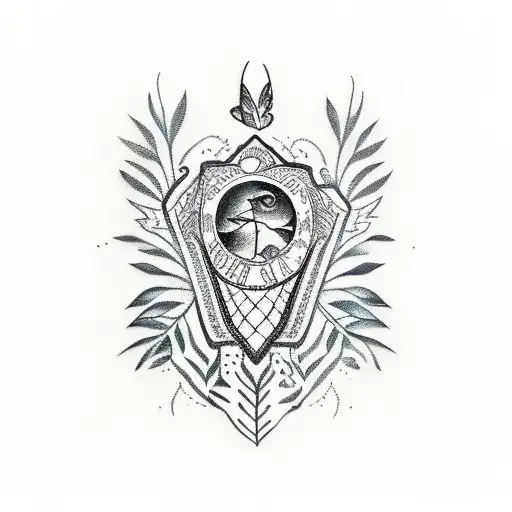 A sketch-style tattoo showcasing the diverse flora and fauna of the Amazon rainforest, with a hidden Marajoara symbol tattoo design idea