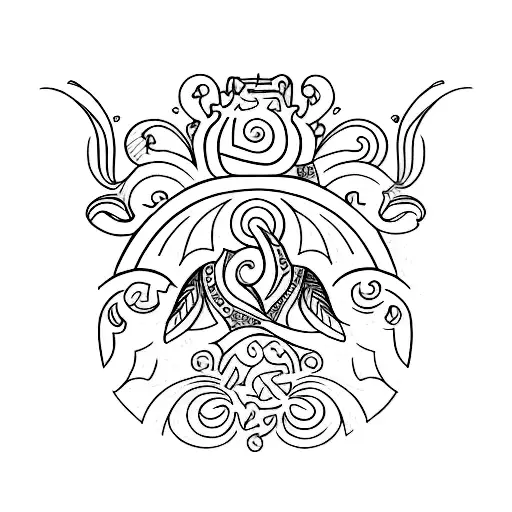 A sketch-style tattoo showcasing the diverse flora and fauna of the Amazon rainforest, with a hidden Marajoara symbol tattoo design idea