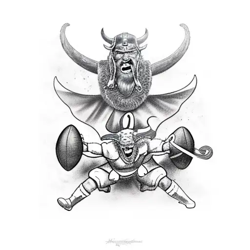 a viking and a devil tackling each other playing american football tattoo design idea