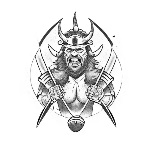 a viking and a devil tackling each other playing american football tattoo design idea