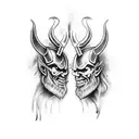 a viking and a devil tackling each other playing american football tattoo design idea