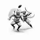 a viking and a devil tackling each other playing american football tattoo design idea