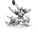 a viking and a devil tackling each other playing american football tattoo design idea
