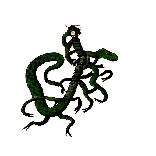 2 snakes going across spine tattoo design idea